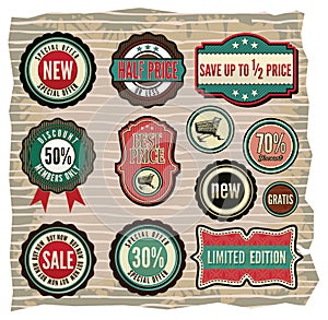 Collection of vintage retro grunge sale labels, ba