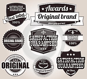 Collection of vintage retro labels, badges, stamps, ribbons