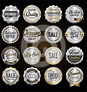 Collection of vintage retro premium quality silver badges and labels