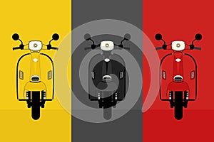 Collection vintage scooter with yellow, black and red color.