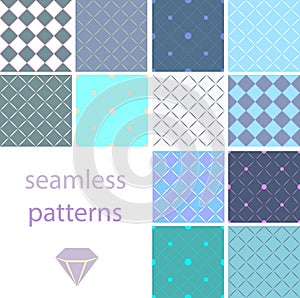 A collection of vintage seamless patterns with circles and embroidered with diamonds