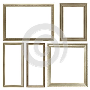 collection of vintage silver and wood picture frame, isolated on white