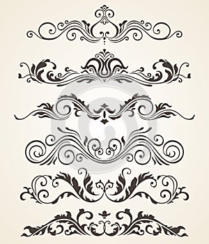 Collection of vintage style flourishes elements for design. Vector set