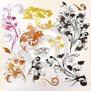 Collection of vintage swirl ornaments for design