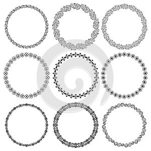 Collection of vintage vector round drawn ink frames in art deco style