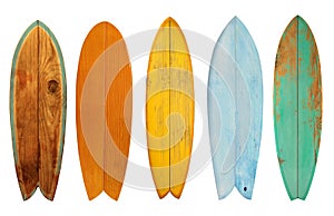 Collection of vintage wooden fish board surfboard photo
