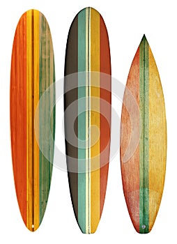 Collection vintage wooden surfboard photo
