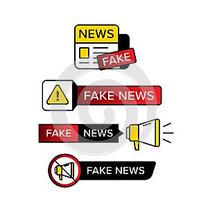 Collection of warning sign with fake news text in various shape and style. Vector illustration designed in yellow red and black .