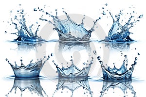 Water Splashes Collection Isolated on White Background