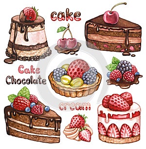 Collection of watercolor cakes