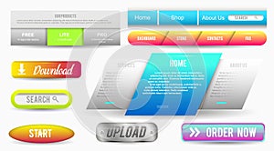 Collection of Web Buttons, Elements Set. Vector Templates, banners and labels, media, ribbons icons for website or app