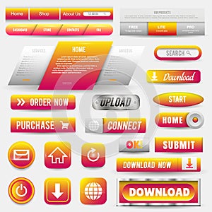 Collection of Web Buttons, Elements Set. Vector Templates, banners and labels, media, ribbons icons for website or app