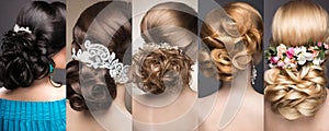 Collection of wedding hairstyles. Beautiful girls. Beauty hair. photo