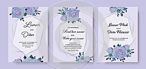 Collection wedding invitation card vintage set pink roses watercolor