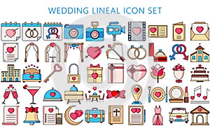 Collection of wedding lineal icons set