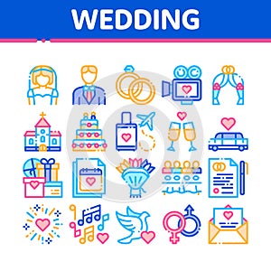 Collection Wedding Vector Thin Line Icons Set