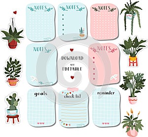 Collection of weekly or daily planner pages or stickers, sheet for notes and to do list templates decorated by cute