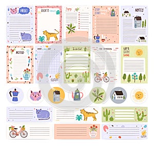 Collection of weekly or daily planner pages or stickers, sheet for notes and to do list templates decorated by cute photo