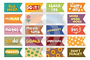 Collection of weekly or daily planner sticker, to do list, stickers templates. School scheduler and organizer