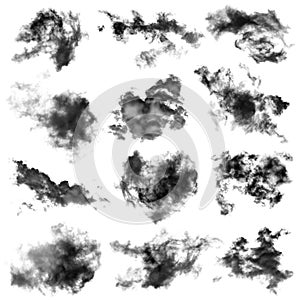 Collection of white and black cloud isolated on background for Design element,Textured Smoke,brush effect