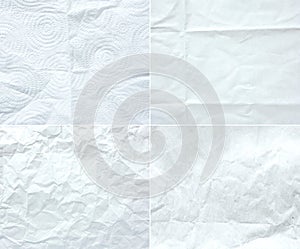 Collection of white wrinkle paper, texture background,four style