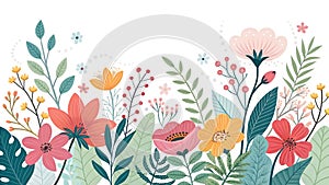 Collection of wild flowers in white surface.Space for copy