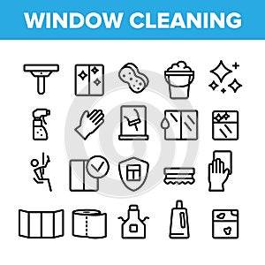 Collection Window Cleaning Sign Icons Set Vector