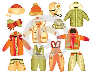 Collection of winter childrens clothing