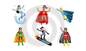 Collection Of Women In Superheroe Costumes Vector Illustrations photo
