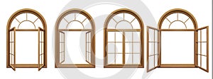 Collection of isolated wooden arched windows