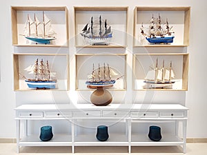 A collection of wooden decoration ship