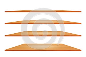 Collection of wooden shelves on an isolated white background