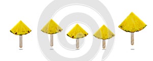 Collections of Ice cream from yellow pineapple fruit sliced isolated die cut with clipping path on white backgrounds