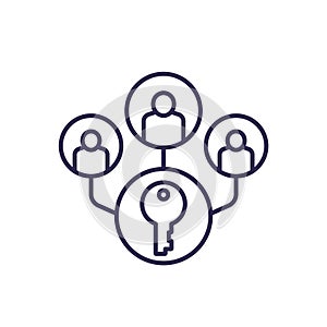 Collective ownership line icon with people and key