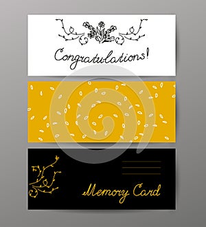 Collectoin of vector flat hand drawn holiday congratulation cards.