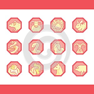 collecton of chinese zodiac signs. Vector illustration decorative design