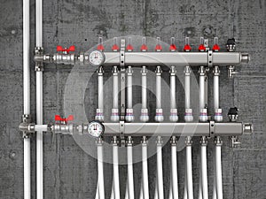 Collector, manifold, heating system for underfloor heating