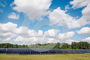 Collector park of solar energy panels, sustainable development concept