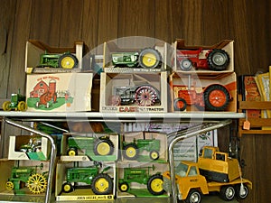 Toys, old metal farm tractors, Ertl, Case IH, John Deere