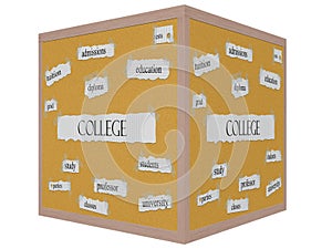 College 3D Cube Corkboard Word Concept