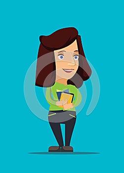 College beautiful female student holding books and girl smiling illustration