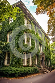 college campus building with ivy-covered walls