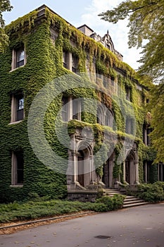 college campus building with ivy-covered walls