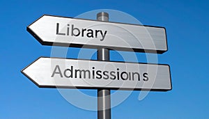 College Campus Direction Sign for Library and Admissions