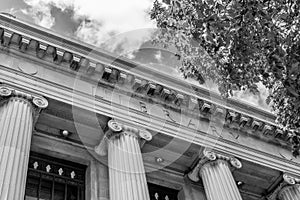 College Campus Library Building and Facade in Black and White