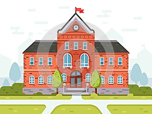 College campus for students or university building. Student house entrance vector illustration