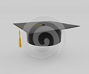 College cap, graduation cap, mortar board. Education, degree ceremony concept 3d icon, minimal 3d render illustration