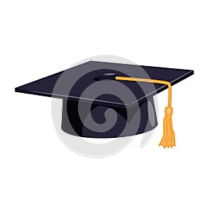 College cap, graduation cap, mortar board. Education, degree ceremony concept. Modern vector icon. Cartoon minimal style