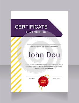 College completion certificate design template