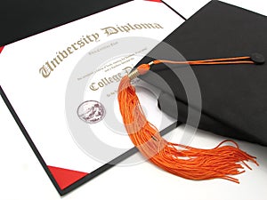 College Diploma with cap and tassel